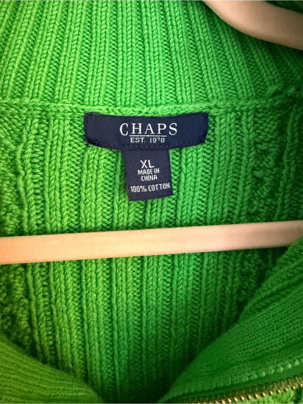 Chaps Bright Green Cable Knit Half-Zip Turtleneck Sweater - Picture 2 of 11